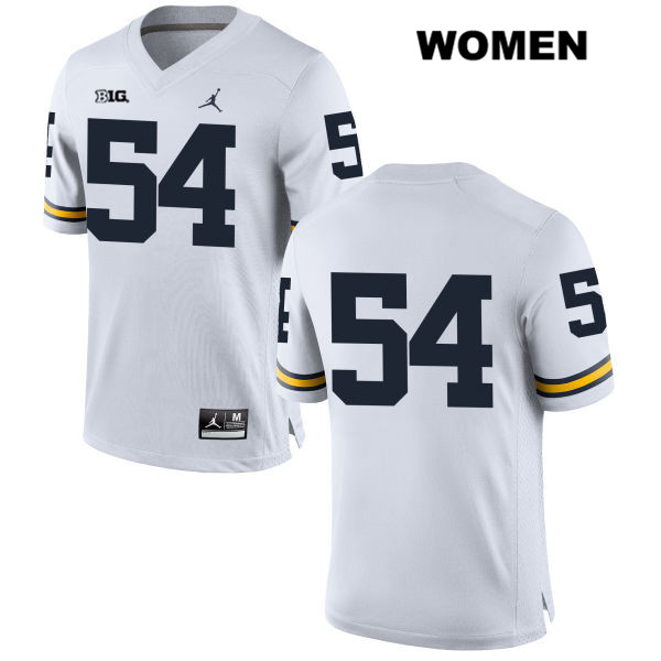 Women's NCAA Michigan Wolverines Carl Myers #54 No Name White Jordan Brand Authentic Stitched Football College Jersey LQ25N54KA